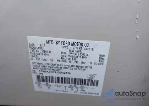 2018 Ford Explorer Xlt из США, поврежденный, VIN 1FM5K7D89JGA52126